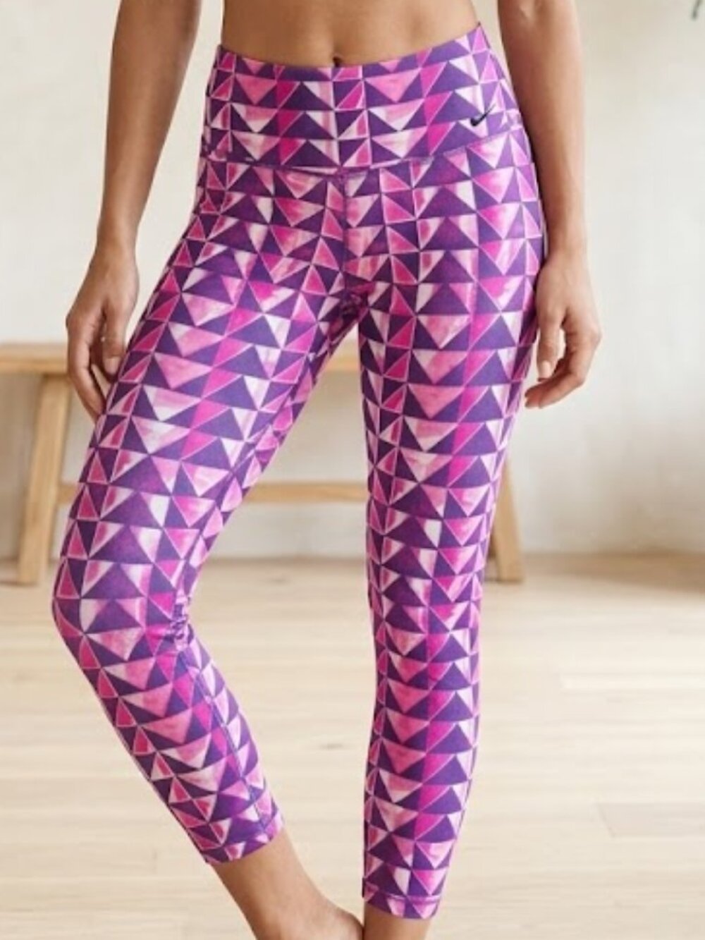 Nike Dri-FIT Womens Medium Geometric Triangle Print Capri Leggings Pink Purple
